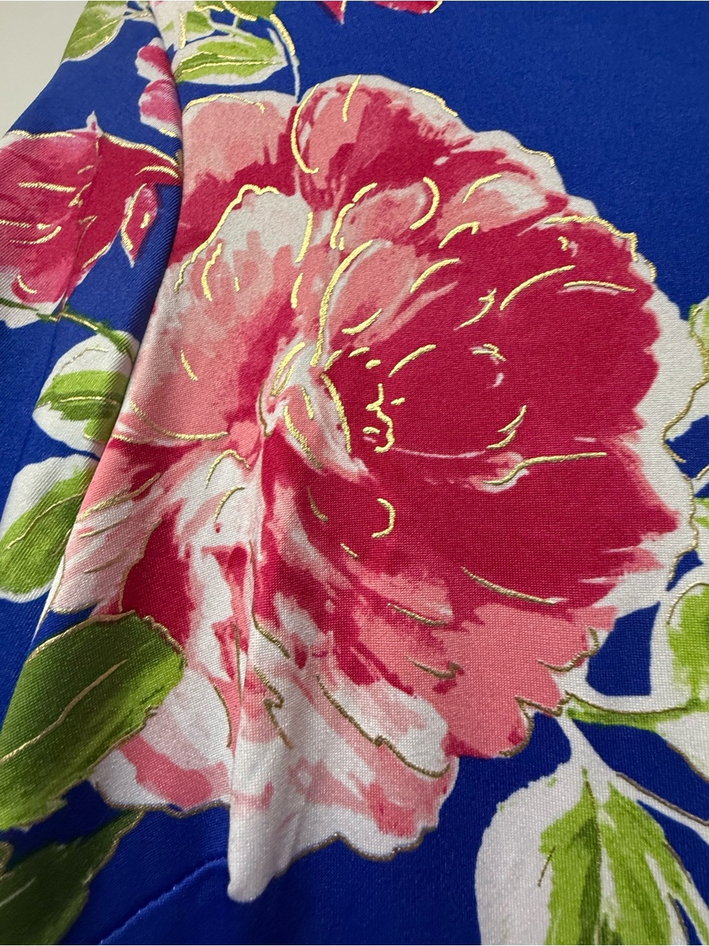 Shelby & Palmer Floral Dress 🌸 Blue Pink Gold Detail Bell Sleeve Size 10 - Picture 4 of 7